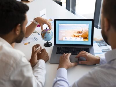 high-angle-man-working-travel-agency